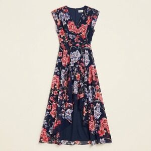 Eliza J Cottagecore Floral Maxi Dress Women 10 Navy Pink Ruffle Wedding Guest